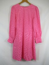 NEW J Crew Satin Jacquard Shift Dress Women 8 Pink Long Sleeve Lined Floral Dot