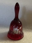 Fenton Ruby Red Glass Bell - Diamond Pattern - Hand Painted White Rose