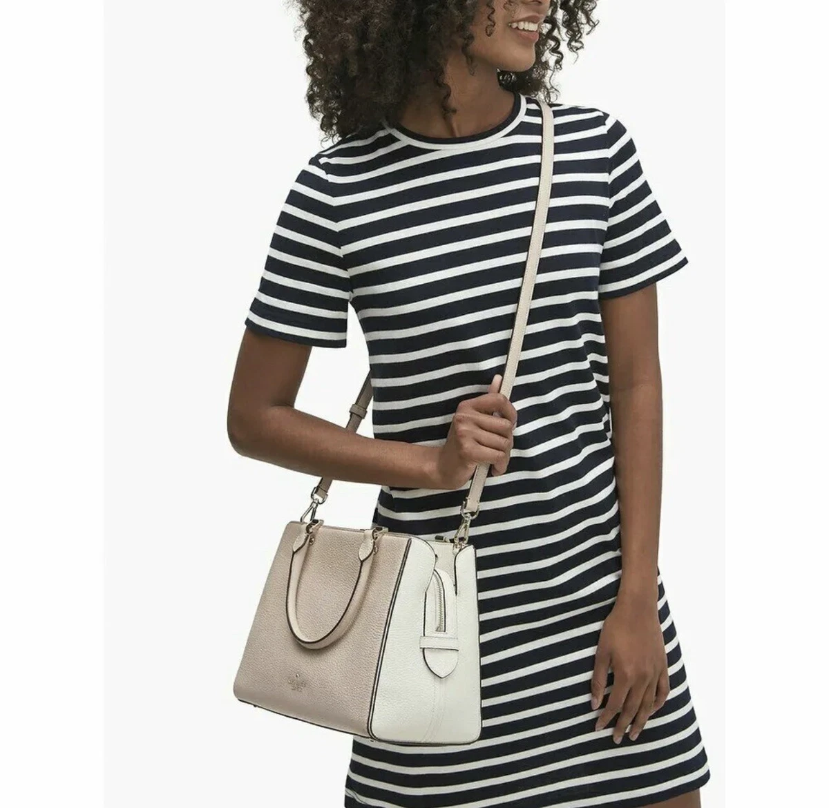 KATE SPADE LEILA MEDIUM TRIPLE COMPARTMENT SATCHEL PURSE BAG SAND BEIGE LEATHER