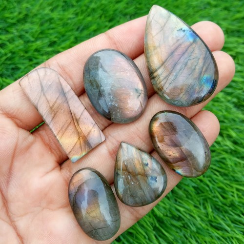 6 Pcs Natural Multi Labradorite Cabochon Loose Gemstone 23-41 mm Wholesale Lot
