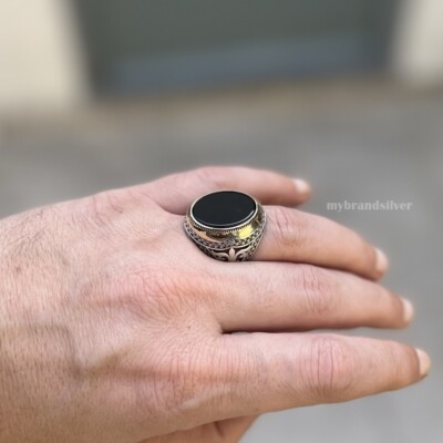 Black Onyx Signet Ring for Men Solid 925 Sterling Silver #TR154 | eBay