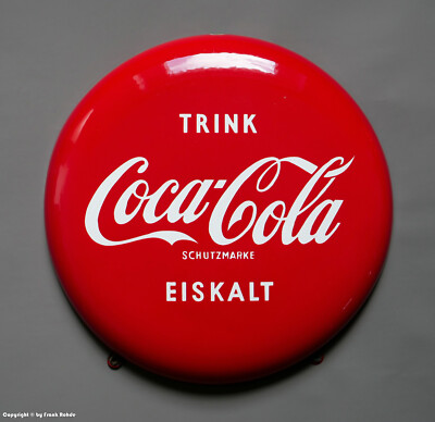 ALTES Emailschild - TRINK Coca-Cola SCHUTZMARKE EISKALT - wohl um 1955