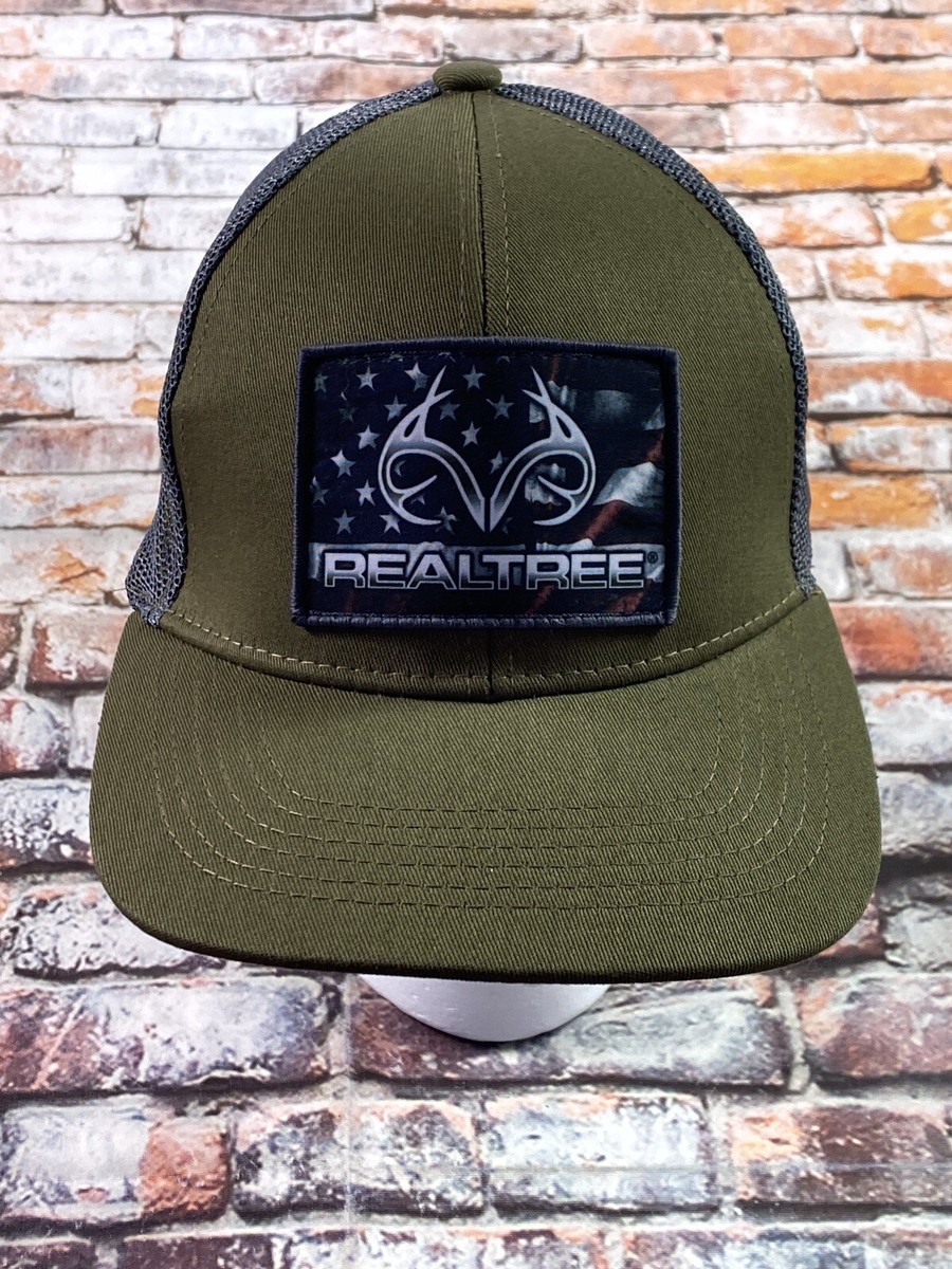 RealTree American Flag Patch Green Mens Snapback Trucker Cap Hat
