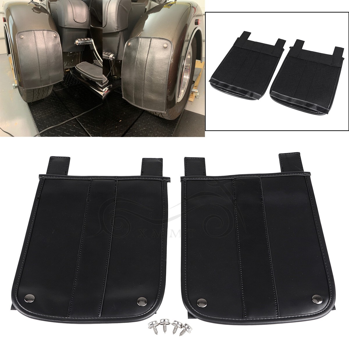 Black PU Leather Rear Trike Fender Bra Fit For Harley Roadsmith