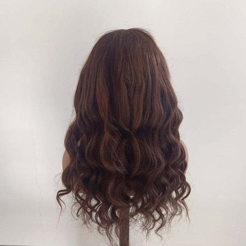 Long Wavy Brown Mixed Human Lace Front Wigs With Bangs Remy Natural Wigs - Picture 3 of 11