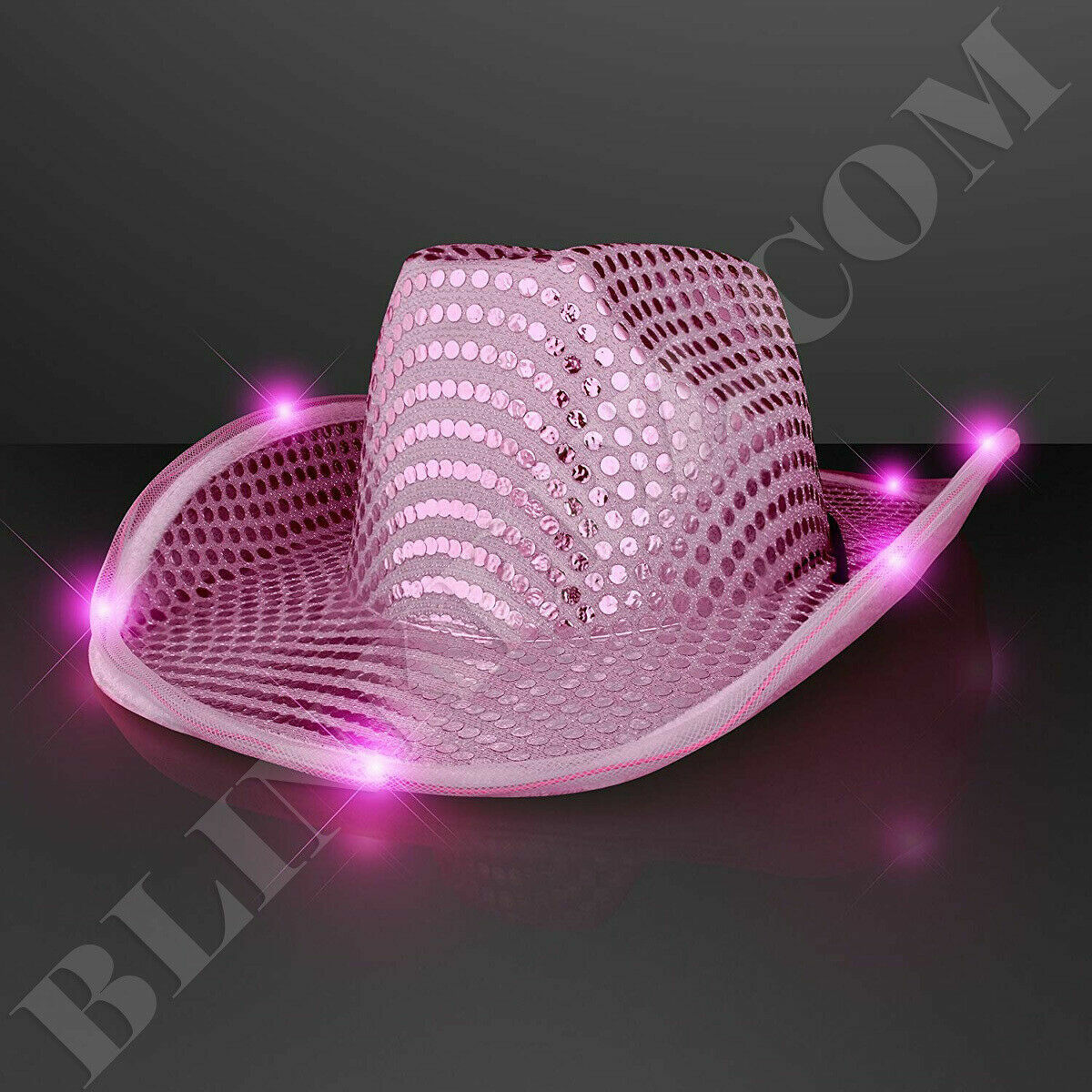 PINK Sequin Cowboy Hat with Flashing PINK LED Brim | eBay