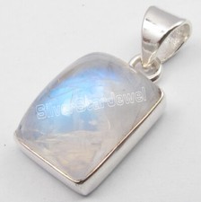 NEW OFFER Rectangle Cabochon Rainbow Moonstone Necklace Pendant 925 Silver