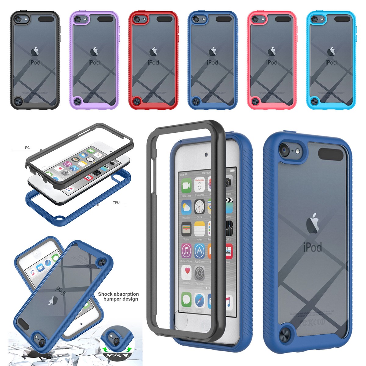 Fr Apple iPod Touch 5/6/7th Gen Rugged Shockproof Case Built-in Screen  Protector