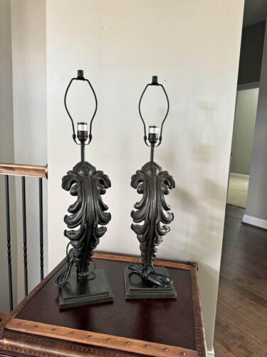 Restoration Hardware Baroque Acanthus Leaf Artifact Lamps Set of 2 a Pair Metal - Picture 3 of 8