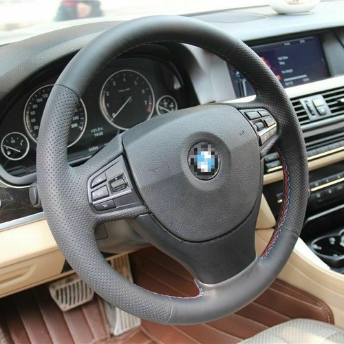 New Anti Slip Black Leather Steering Wheel Stitch on Wrap Cover For BMW 525Li - Foto 2 di 10