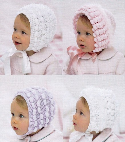 BABY~MÄDCHEN~HAUBEN DOPPELTES STRICKMUSTER GRÖSSE GEBURT -2 JAHRE (X 17