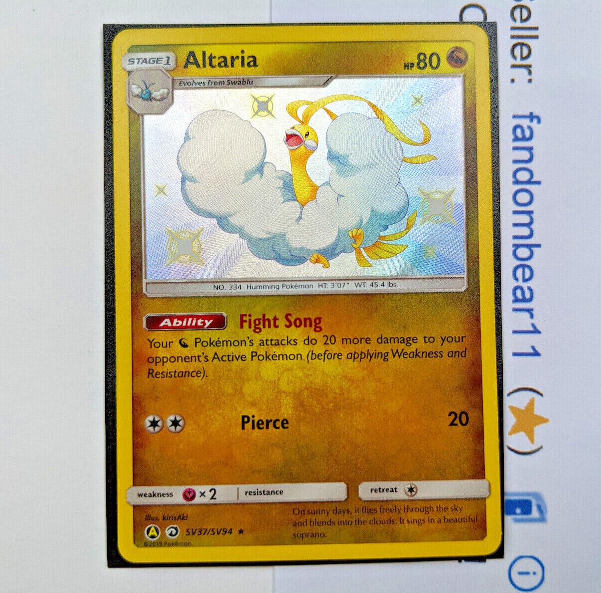 Altaria SHINY HOLO RARE card SV37/SV94 Sun & Moon Hidden Fates 2019 Pokemon  TCG | eBay