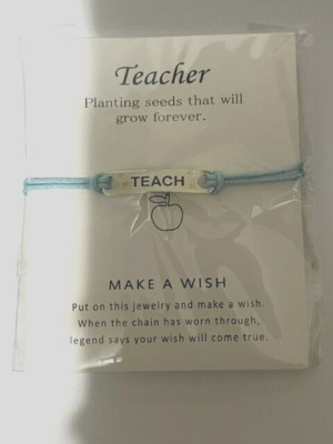 Teacher Teach Mint Blue Cord Bracelet Stainless Matching Card Gifts NEW!