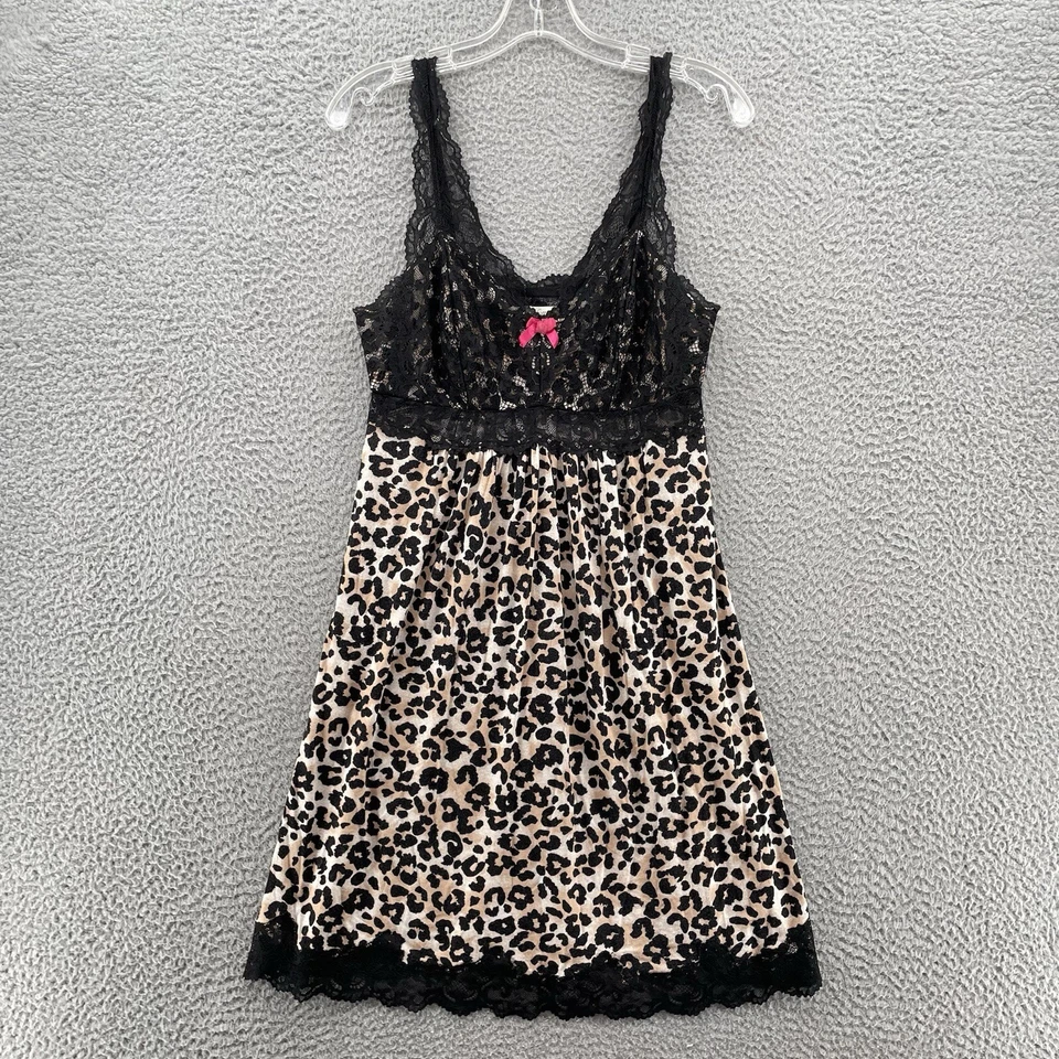 Camisón Soma para mujer mediano estampado animal negro encaje transparente coqueta Foto 3 de 4