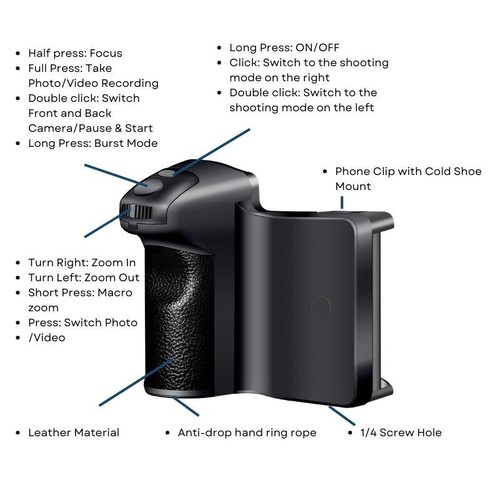 PH-H8 360° Rotating Smartphone Mount with Zoom Control, Cold Shoe, and Remote - Picture 3 of 6