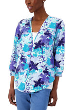 Denim Co. Printed Favorite Jersey Open Cardigan w/Smocking BlueMulti