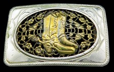 Cowboy Boots Filigree Cowboy Western Ornate Scroll Vintage Belt Buckle