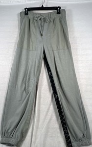 Women's Sage Green Jogger Pants Elastic Drawstring Waist Patch Pockets