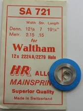 Waltham 12s 2224A 2279 hole end Pocket Watch Mainspring  x1 white alloy SA 721