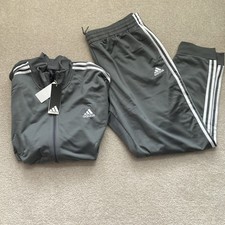 Adidas Men's Grey Gray 3 Stripe Tracksuit Jacket Pant 2XL New Full Suit