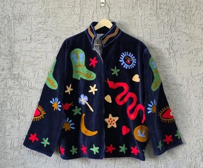 Embroidery Velvet Suzani Jacket~Indian Boho Style Coat For Love Birthday Gift