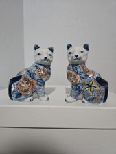 Pair of Ceramic Cat Figurines, Blue and White...