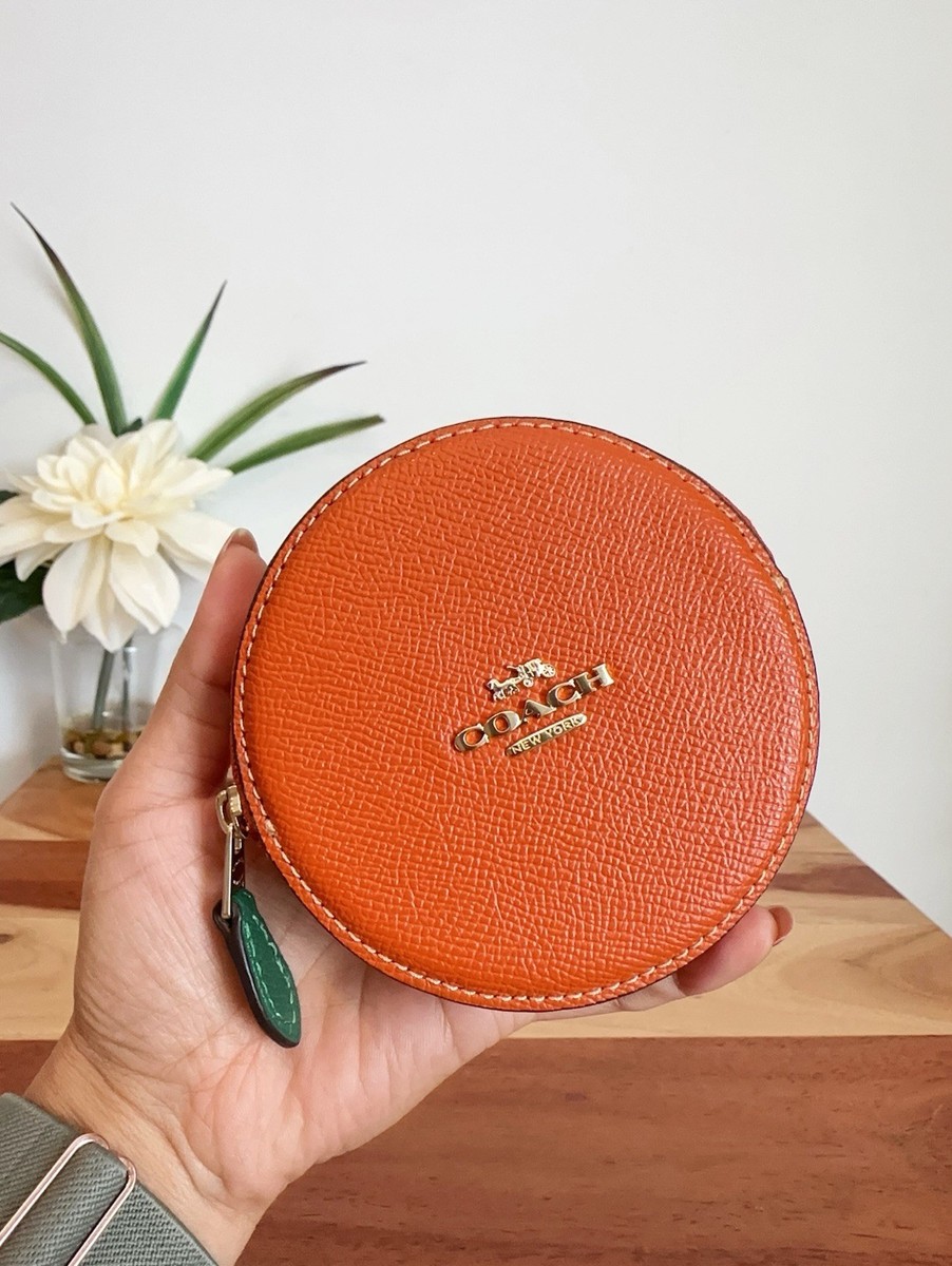 NWT Coach Orange Coin Case Pouch In Leather/ Spice Orange CAN29 | eBay