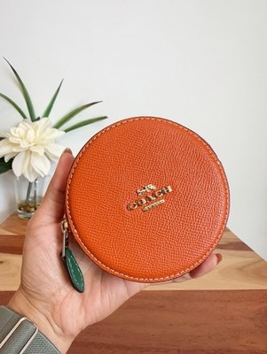 NWT Coach Orange Coin Case Pouch In Leather/ Spice Orange CAN29 | eBay