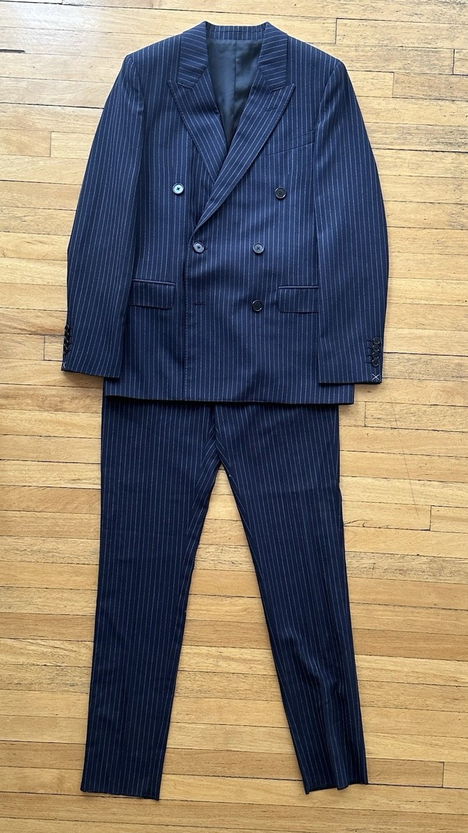 CELINE Hedi Slimane 22SS Suit Double Breasted Navy Wool Stripe US