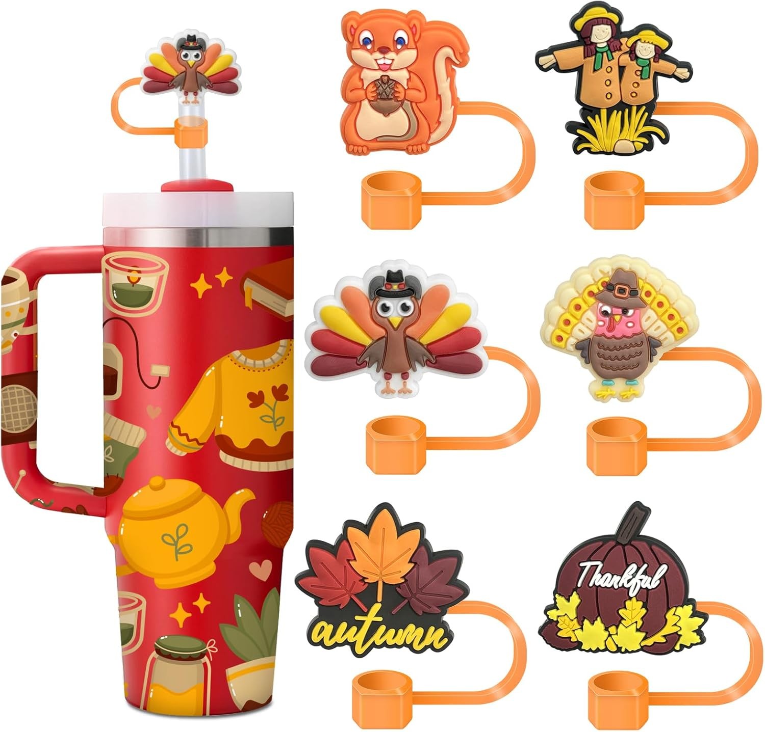6Pcs Thanksgiving Stanley Cup Straw Toppers Fall Drink Decor 10mm
