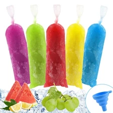 Clear Ice Lolly Bags 120 Pcs, Disposable Plastic Popsicle Molds with Funnel