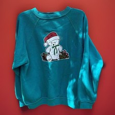 Christmas Teddy Bear Crewneck Sweatshirt Green XL 80s Holiday 1985 No Tag