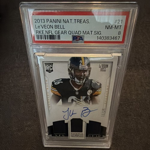 Panini 2013 National Treasures Le'Veon Bell RC Quad Mem Auto PSA 8 /25