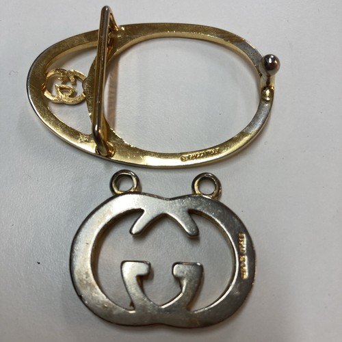 GUCCI VINTAGE BELT BUCKLE GG MONOGRAM PENDANT ITALY LUXURY ACCESSORY JEWELLERY - Imagen 4 de 5