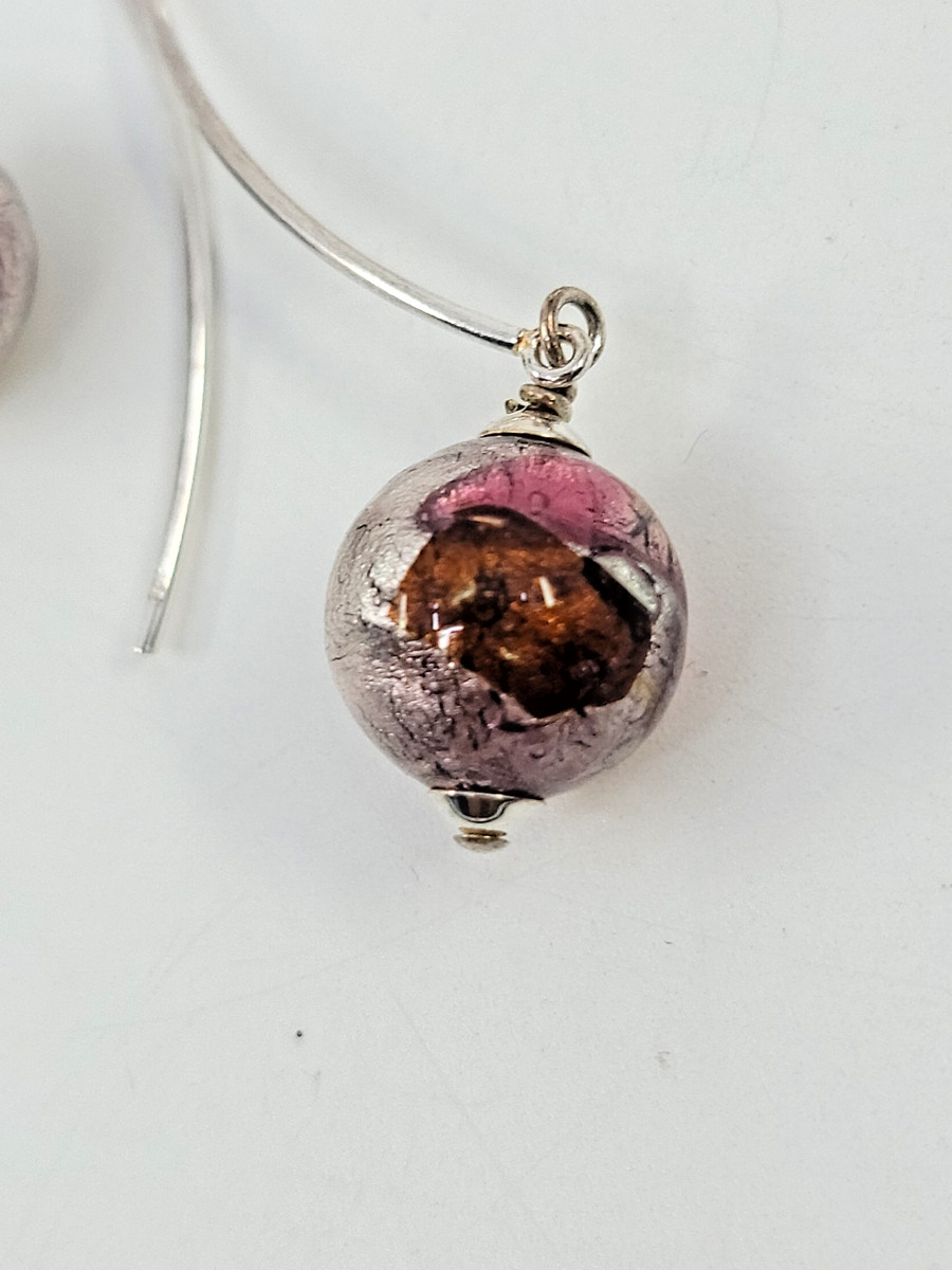 Sterling Silver Art Glass Murano Style Dangle Drop Earrings View 4