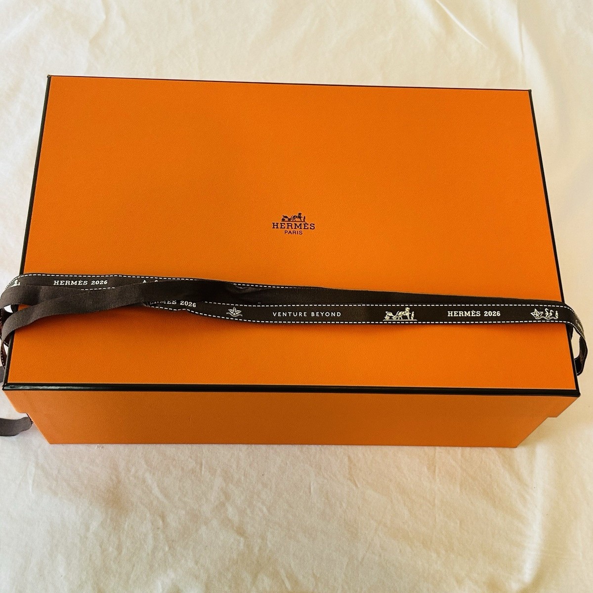 Authentic Hermes Paris Orange Shoe Storage Gift Box w/Ribbon 12” x
