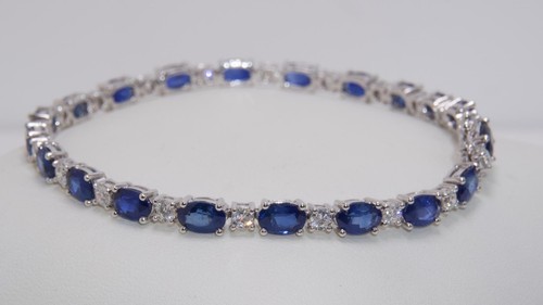 18carat 18k White Gold Sapphire & Diamond (1.77ct) Set 7 Inch Line Bracelet - Picture 2 of 8