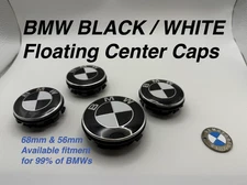 BMW Black / White Floating Wheel Center Cap Set 68mm & 56mm E/F/G SERIES