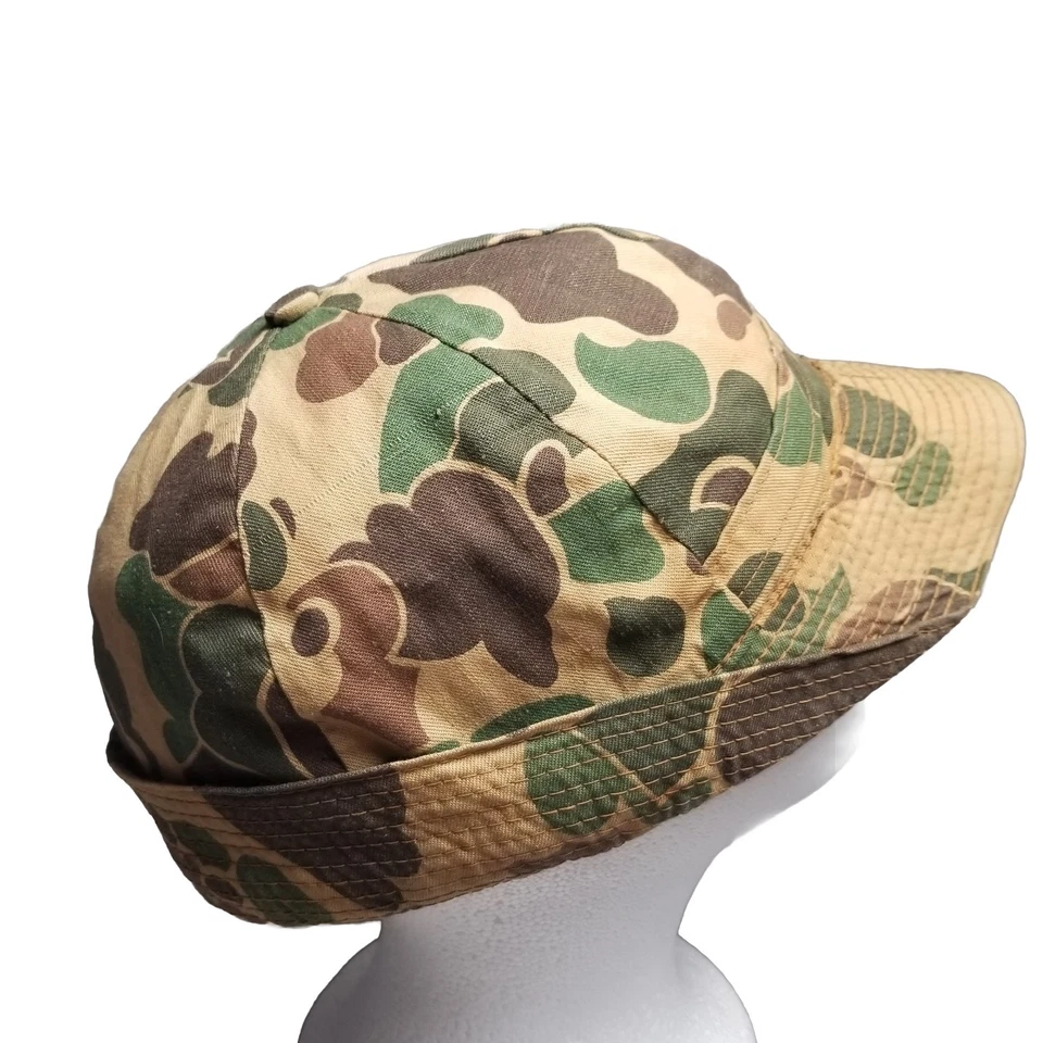 Sombrero Cubo Caza Camuflaje Pato Estilo Jones De Colección Piel de Rana Años 70 80 7-1/8 M Foto 3 de 4