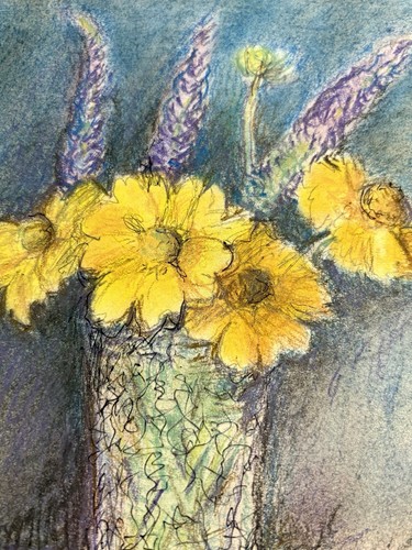 Signed Alfred Prust 1947 Pastel Ink Sketch Original Art Flowers Vase Still Life - Picture 6 of 8