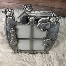Vintage Pewter Noah  s Ark Picture Frame 4 Photo Section Animals Home Office