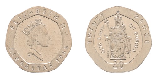 Gibraltar 20 Pence, 1988-1997, KM #16, Mint
