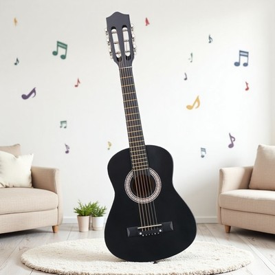 31'' Kids Beginner Acoustic Guitar Set - Tuner Steel String Junior Capo Black