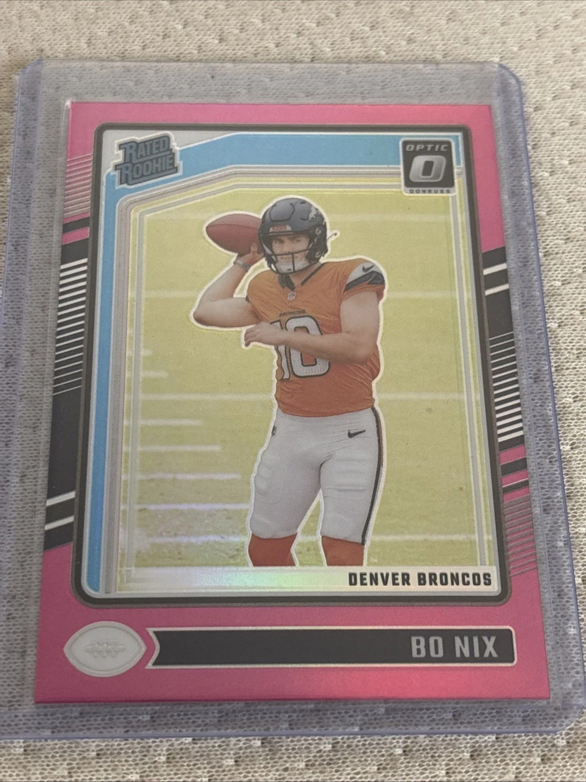 2024 Panini Donruss - Rated Rookie Bo Nix #369 Optic Preview Pink Prizm (RC)