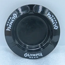 Small Olympia Beer Table Ashtray -- Black Glass