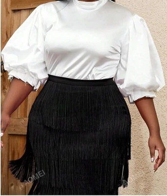 T-shirt unicolore à col montant manches bouffantes-blanc - taille 52 - Photo 1/4