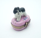 New French Limoges Trinket Box Cute Shih Tzu Dog Puppy on Beautiful Floral Box — photo 1