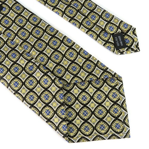 Corbata de seda geométrica Siena Collezione dorada azul negra 60" - Imagen 3 de 6
