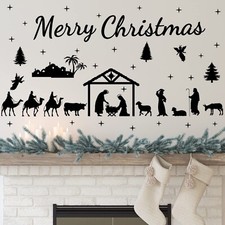 Christmas Holy Nativity Wall Decals Religious Nativity Scene Wall Stickers Me...
