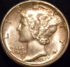 1937-D Mercury Dime Gem BU Uncirculated Full Bands